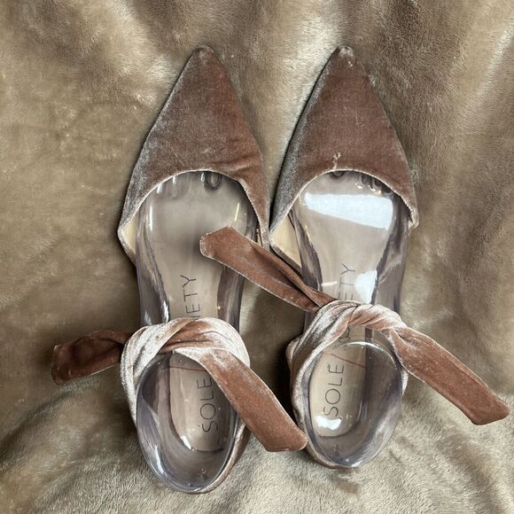 Sole Society So-Teena‎ Pink Blush Velvet Flats With Ribbon Tie Women's Size 7M - Picture 6 of 8